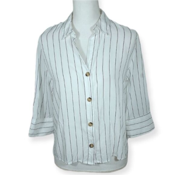 H&M WHITE & BLACK STRIPE BLOUSE SZ.0 EUC - Picture 1 of 5